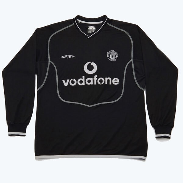 Camiseta Manchester United Replica Segunda Ropa ML Retro 2000 2002 Negro